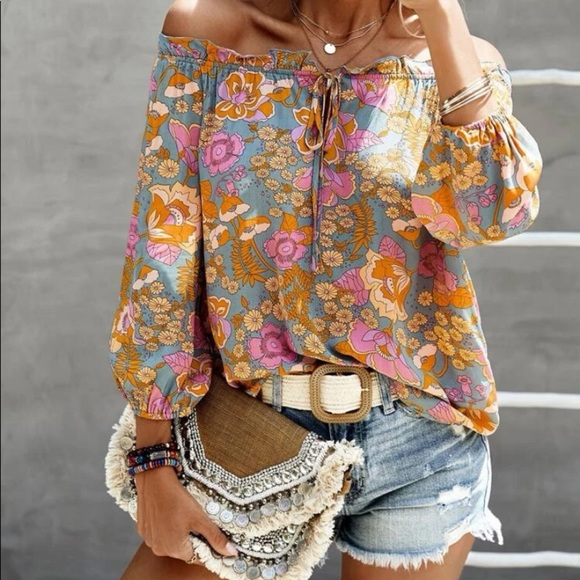 New boho off shoulder floral print top - Picture 4 of 4